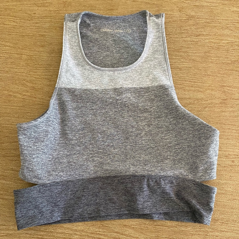 Grey longline sports bra, Outdoor Voices, size M